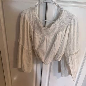 Boutique off the shoulder crop top with wide sleeves